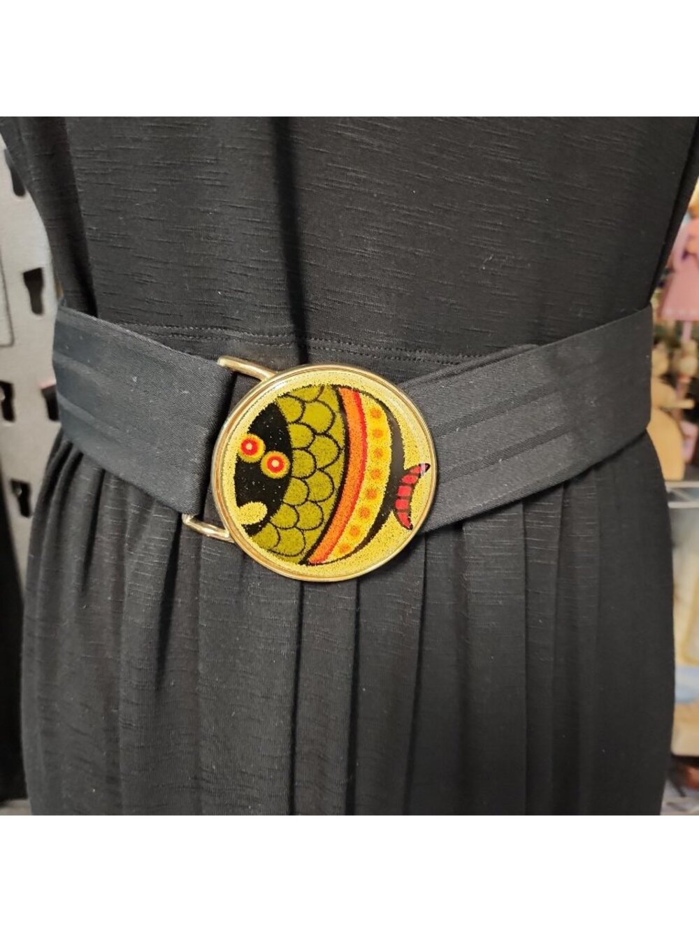 Vintage Hippy Boho Fish Brass Buckle Cloth BELT Adjustable Fits 29" Waist